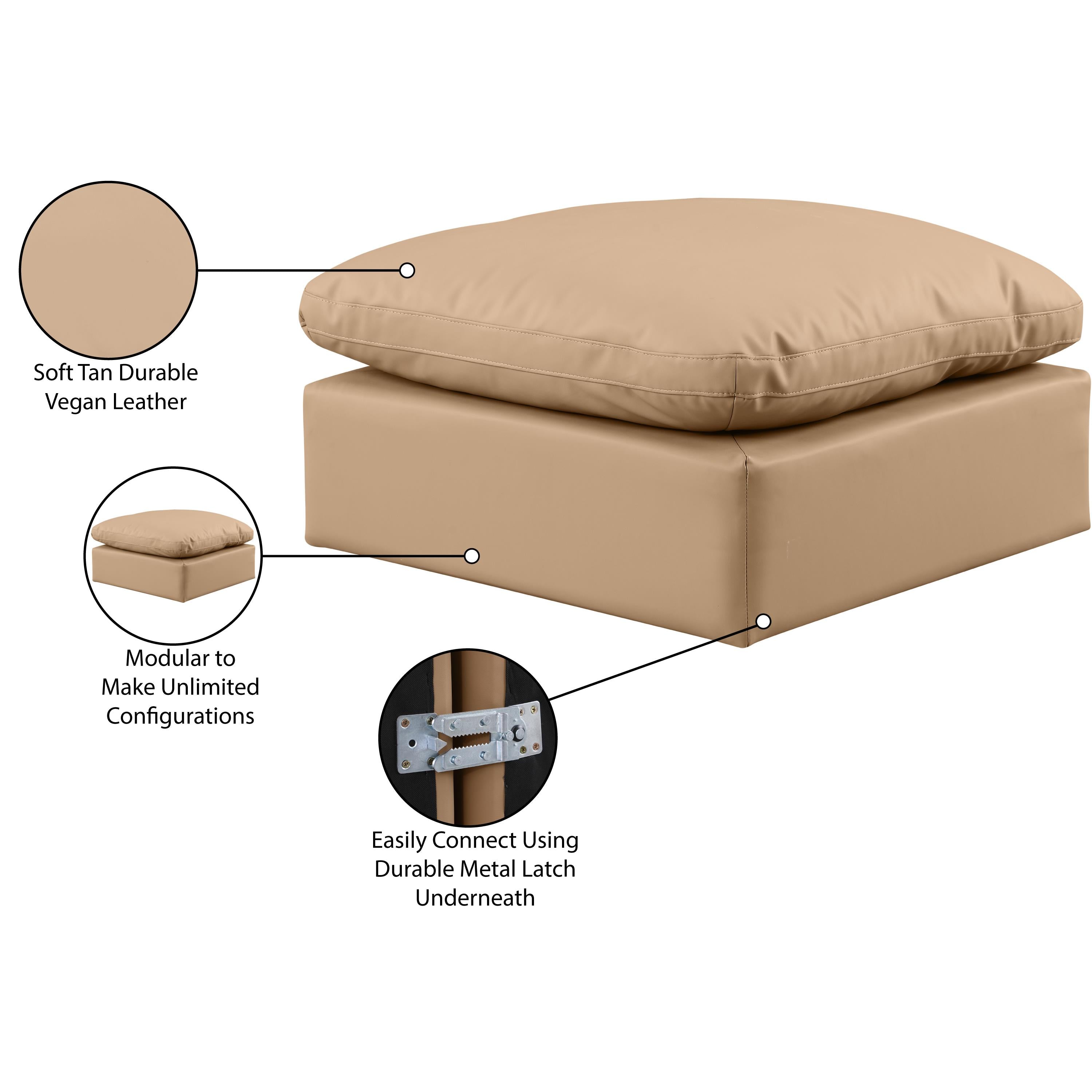 Meridian Indulge Tan Vegan Leather Ottoman