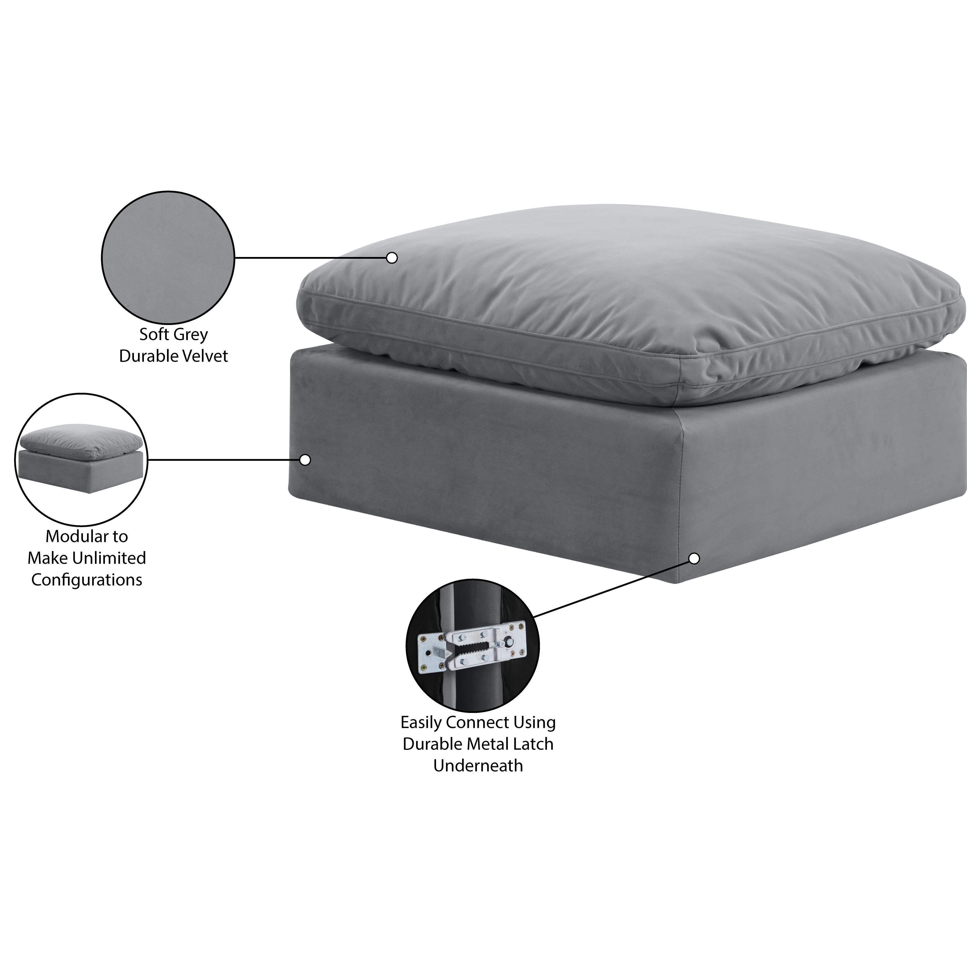 Meridian Indulge Grey Velvet Ottoman