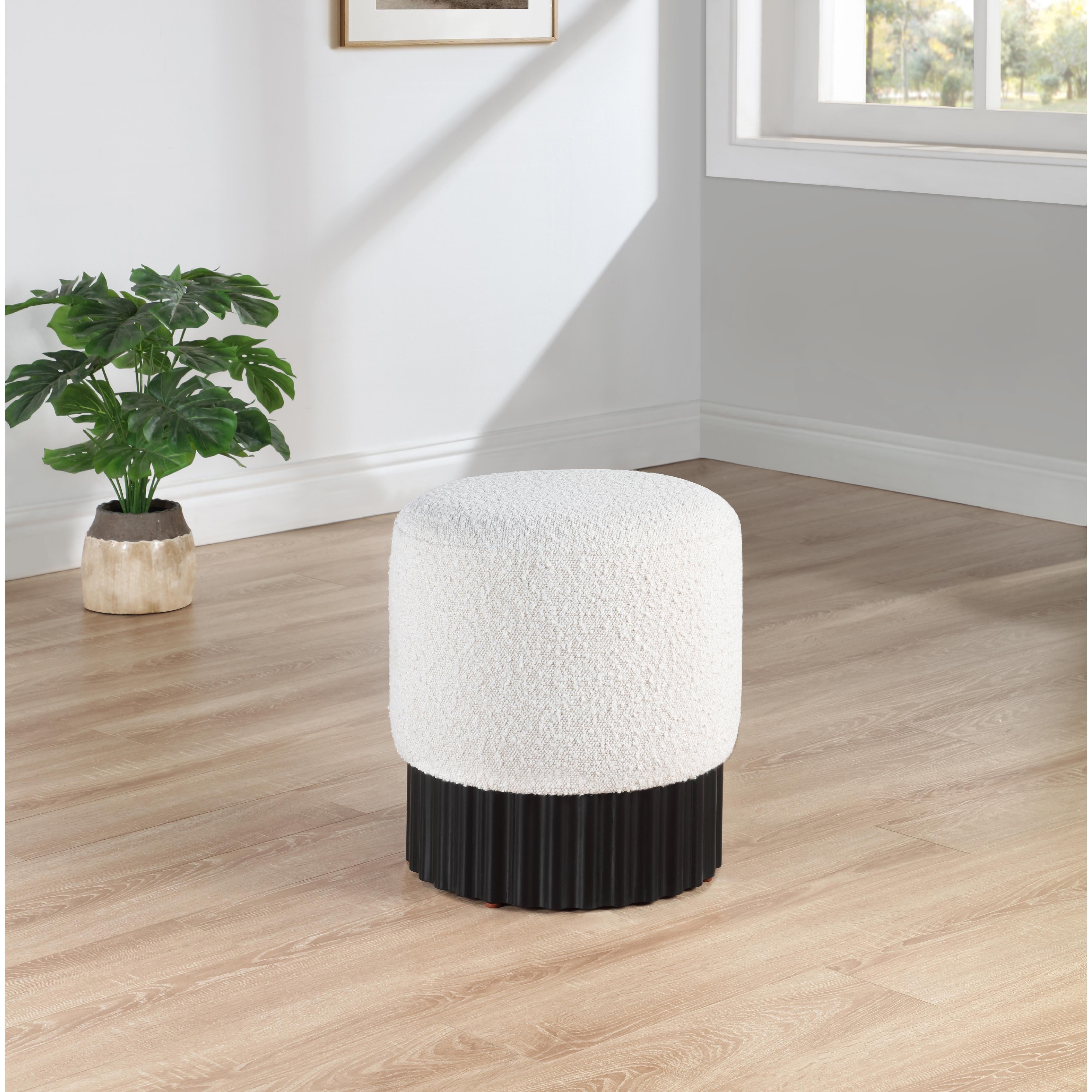 Meridian Veranda Cream Boucle Fabric Ottoman/Stool