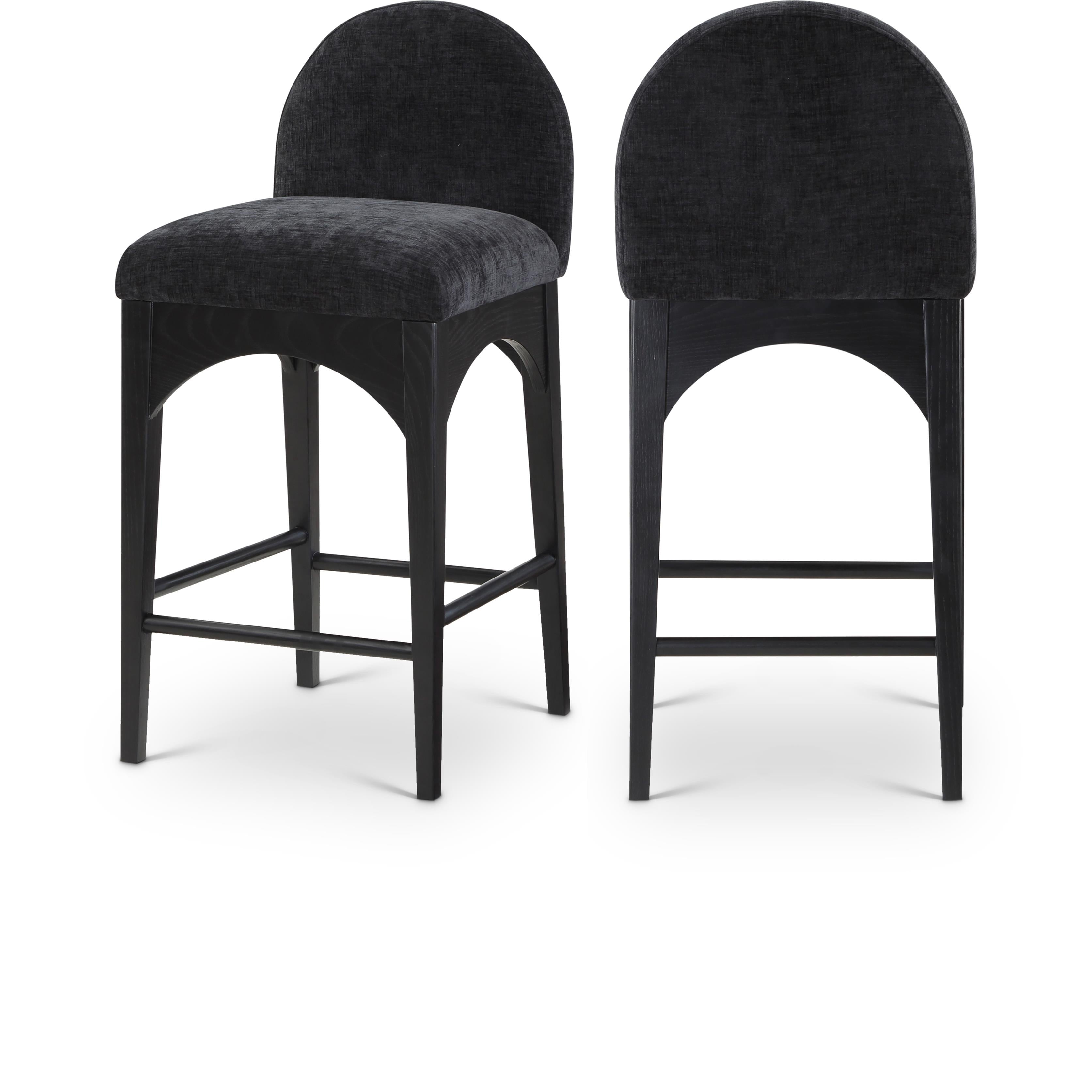 Meridian Waldorf Black Chenille Fabric Stool