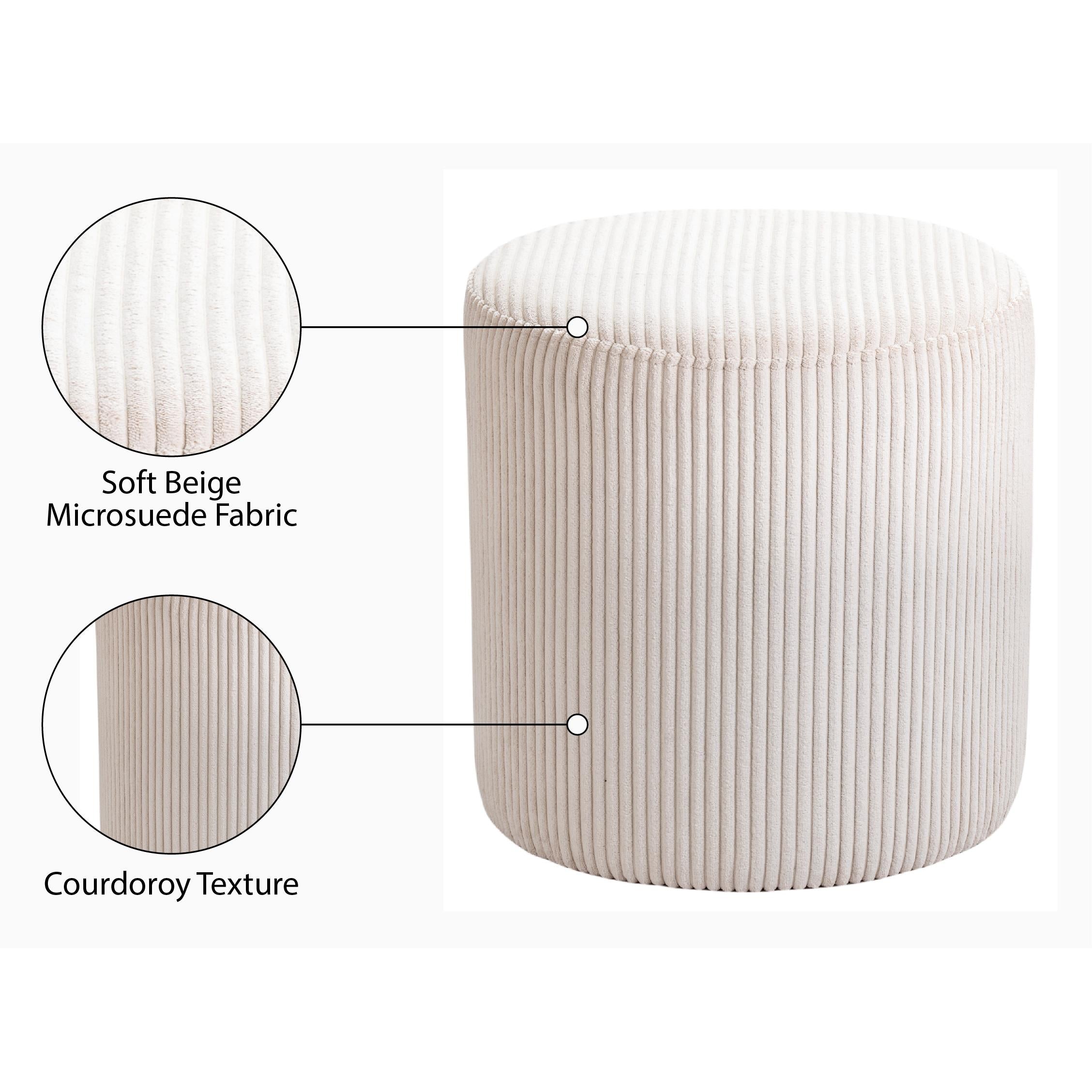Meridian Roy Beige Microsuede Fabric Ottoman/Stool
