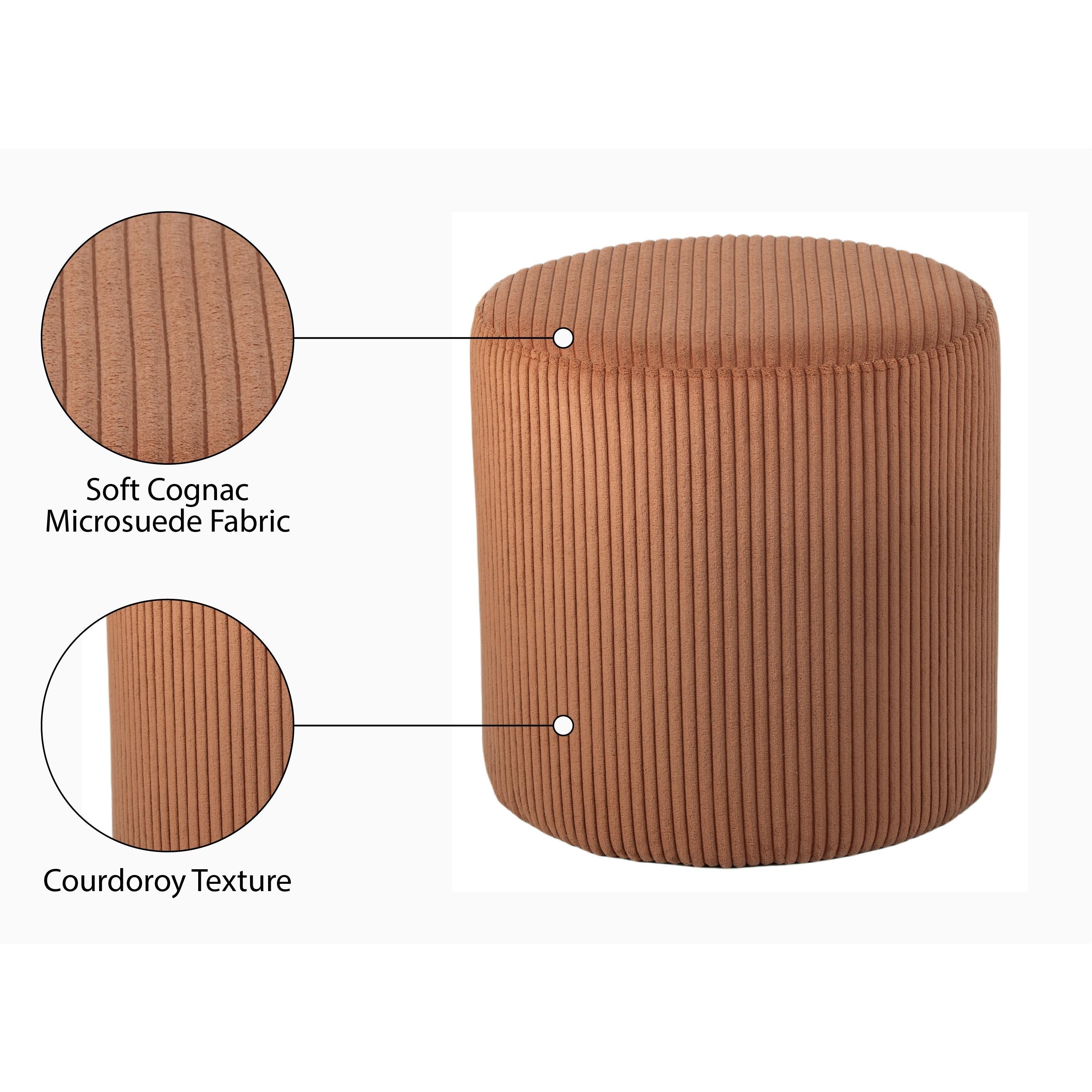 Meridian Roy Cognac Microsuede Fabric Ottoman/Stool