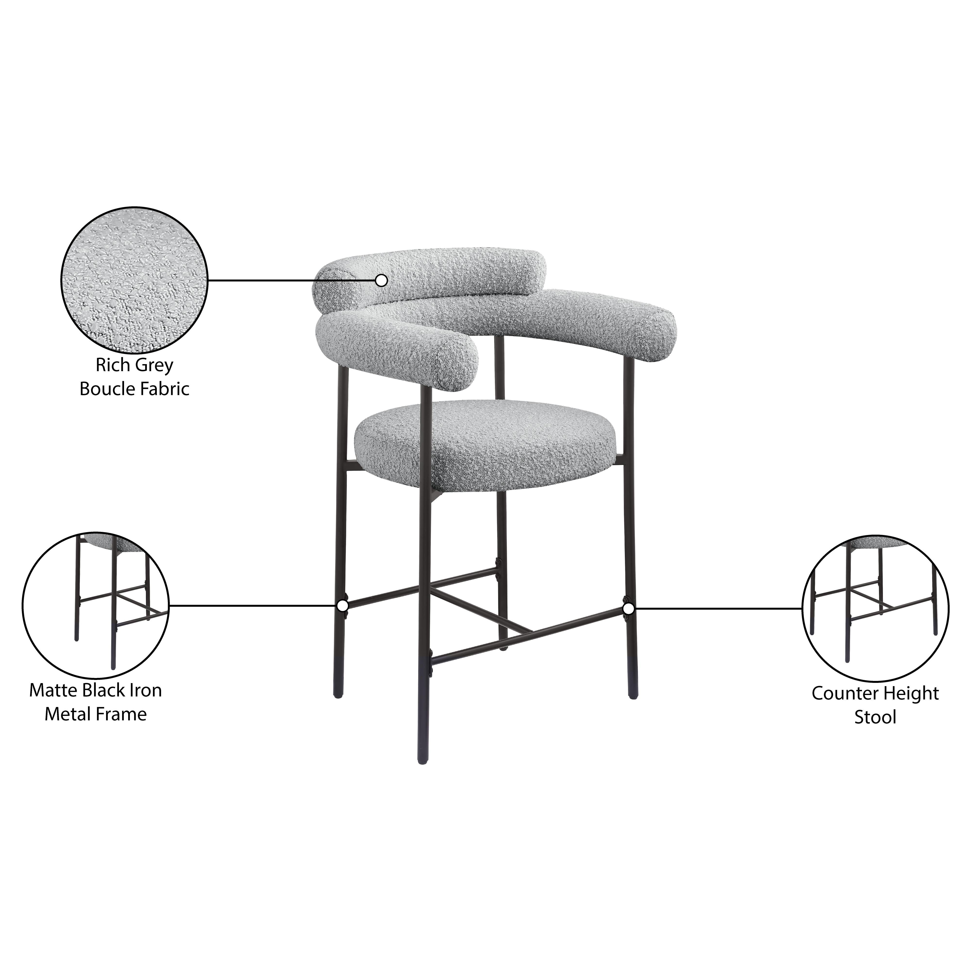 Meridian Blake Grey Boucle Fabric Counter Stool