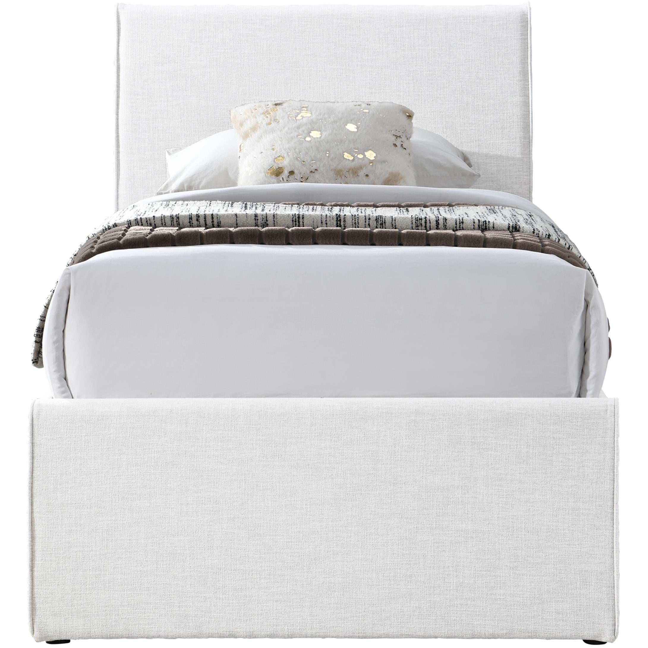 Meridian Myles Cream Linen Textured Fabric Twin Trundle Bed