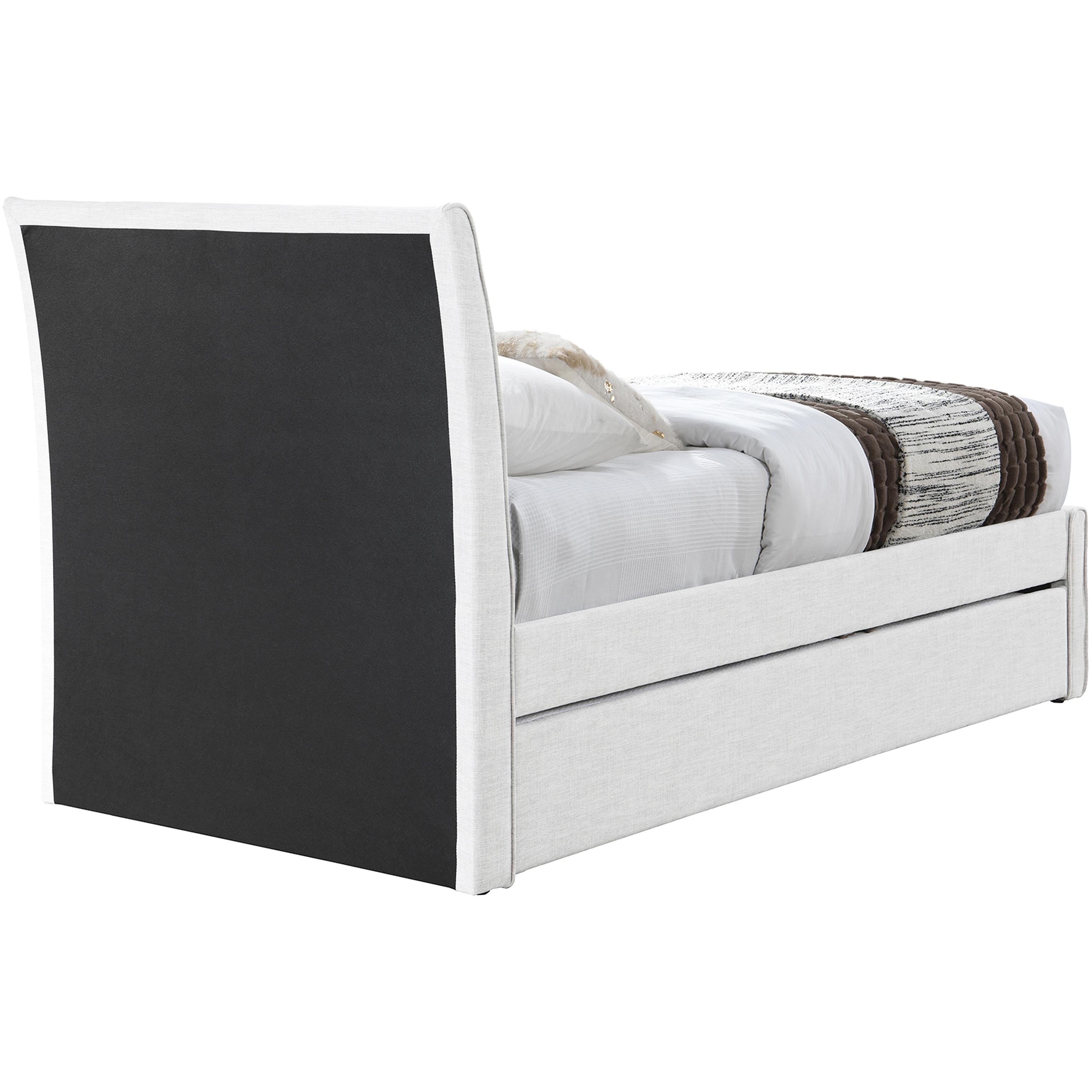 Meridian Myles Cream Linen Textured Fabric Twin Trundle Bed