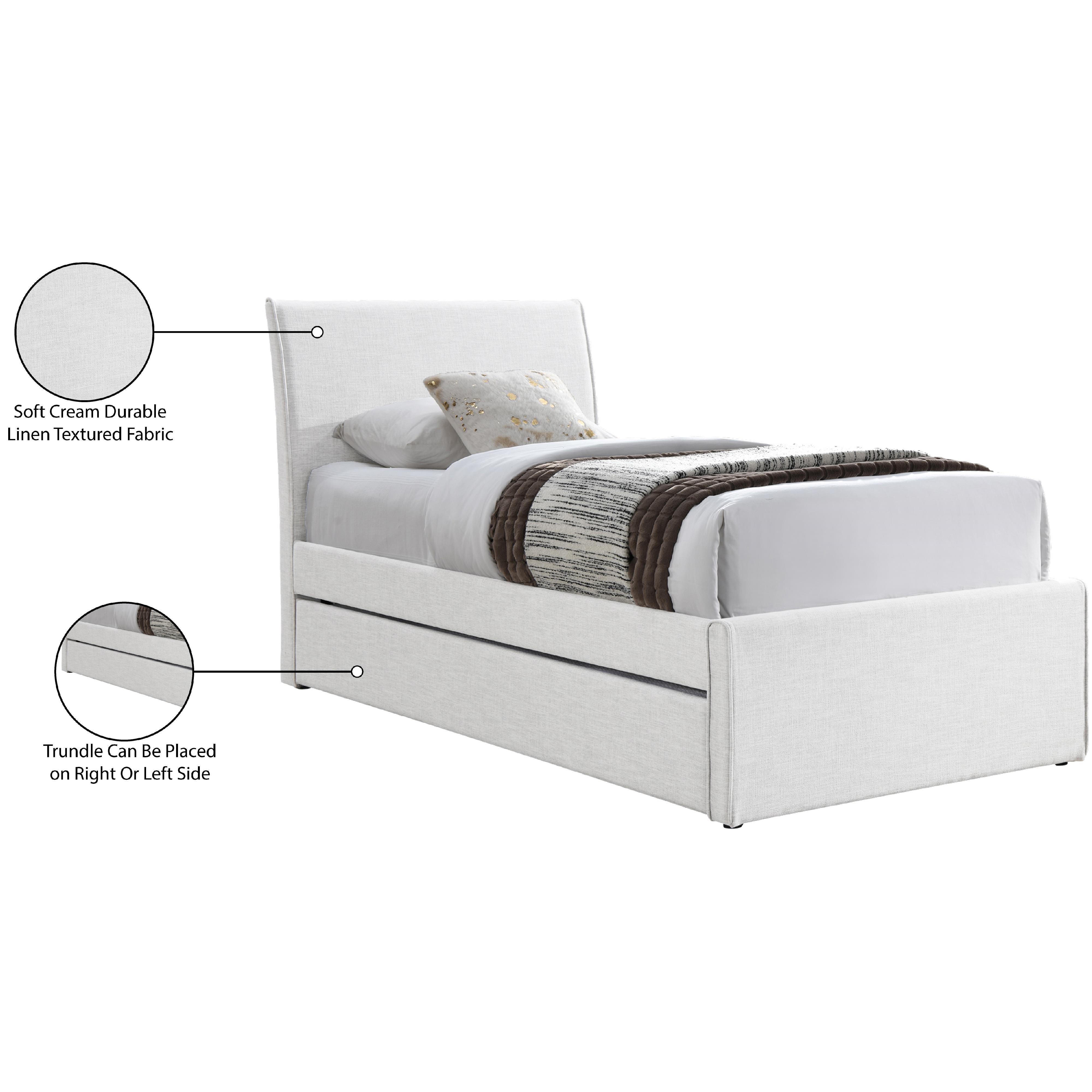 Meridian Myles Cream Linen Textured Fabric Twin Trundle Bed