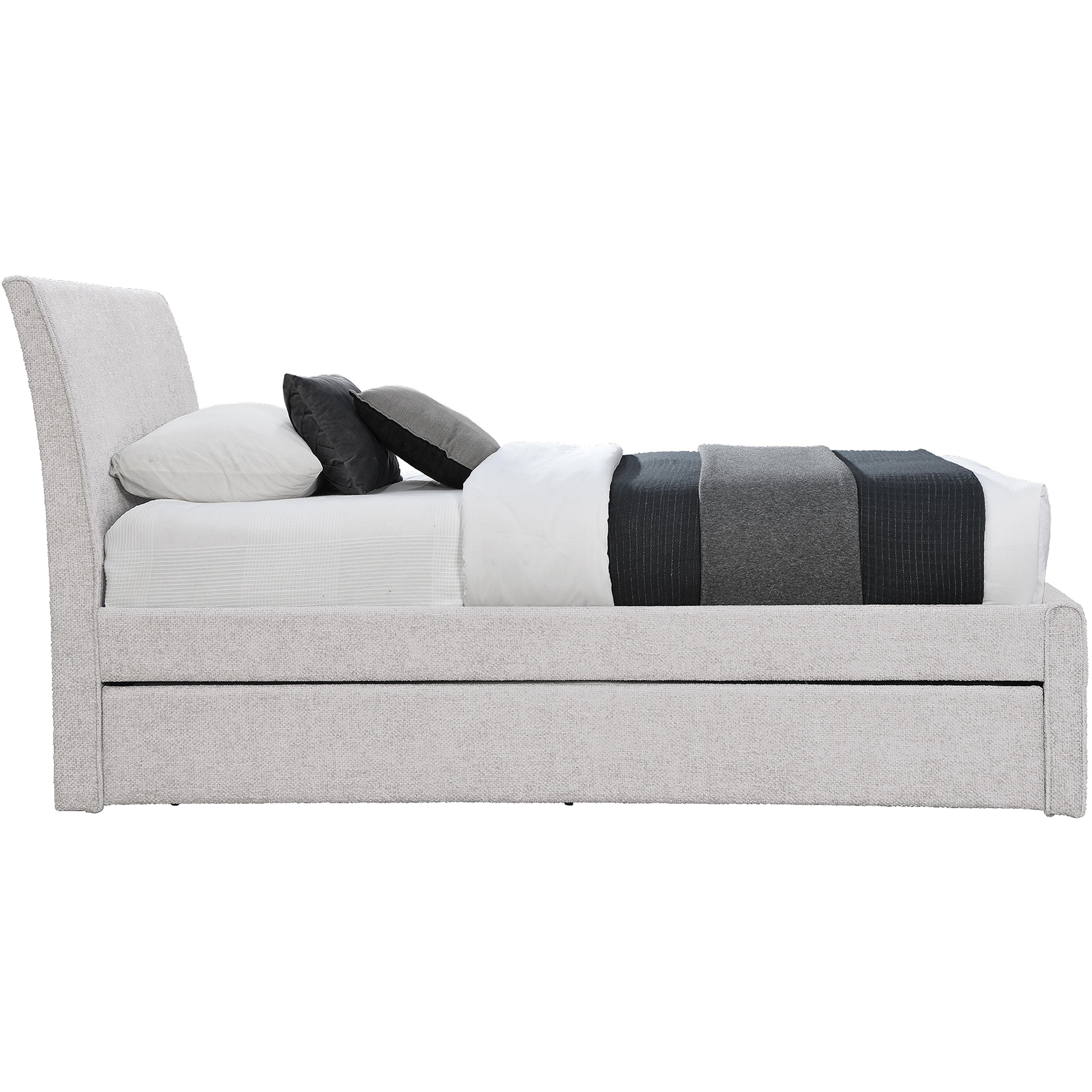 Meridian Myles Cream Chenille Fabric Twin Trundle Bed