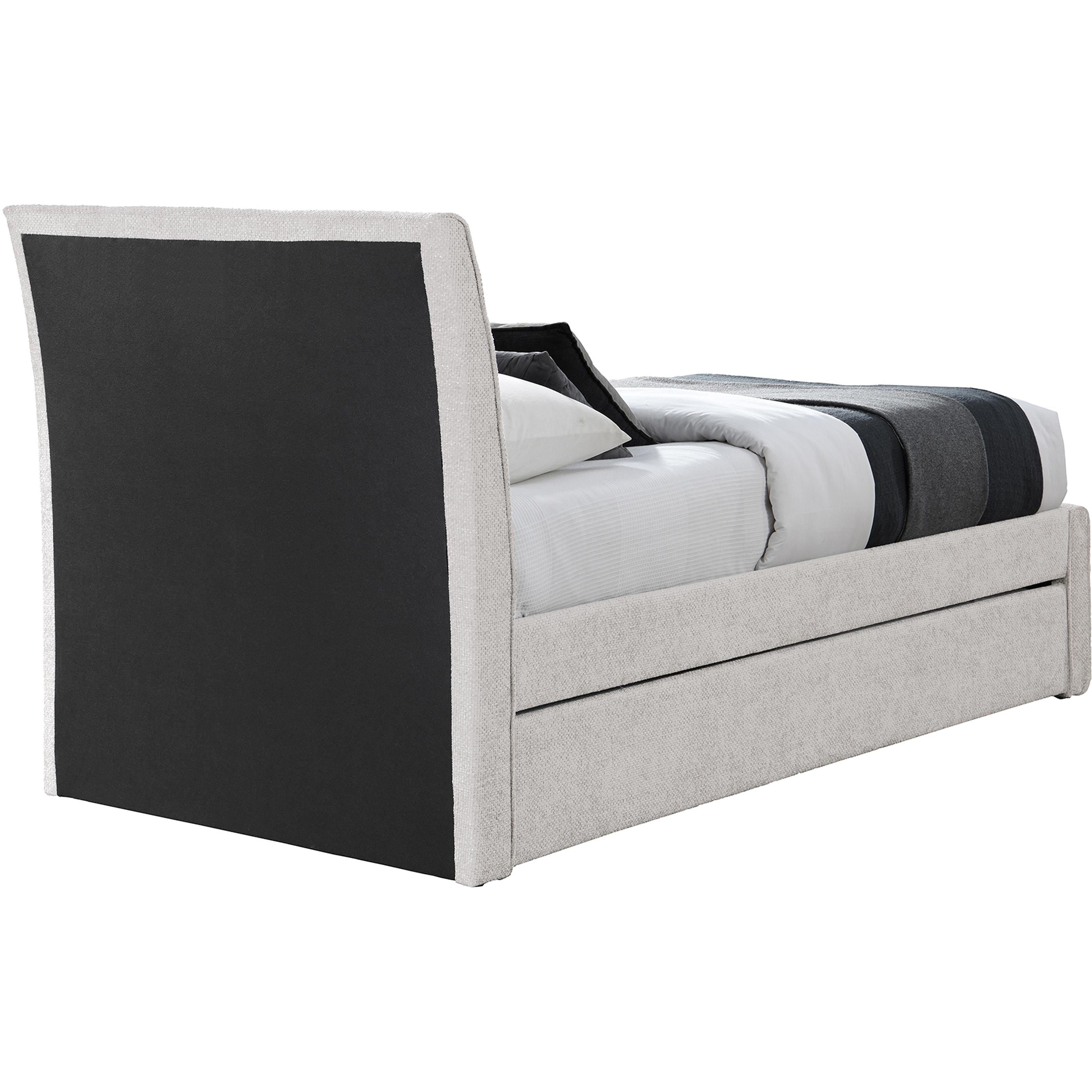 Meridian Myles Cream Chenille Fabric Twin Trundle Bed