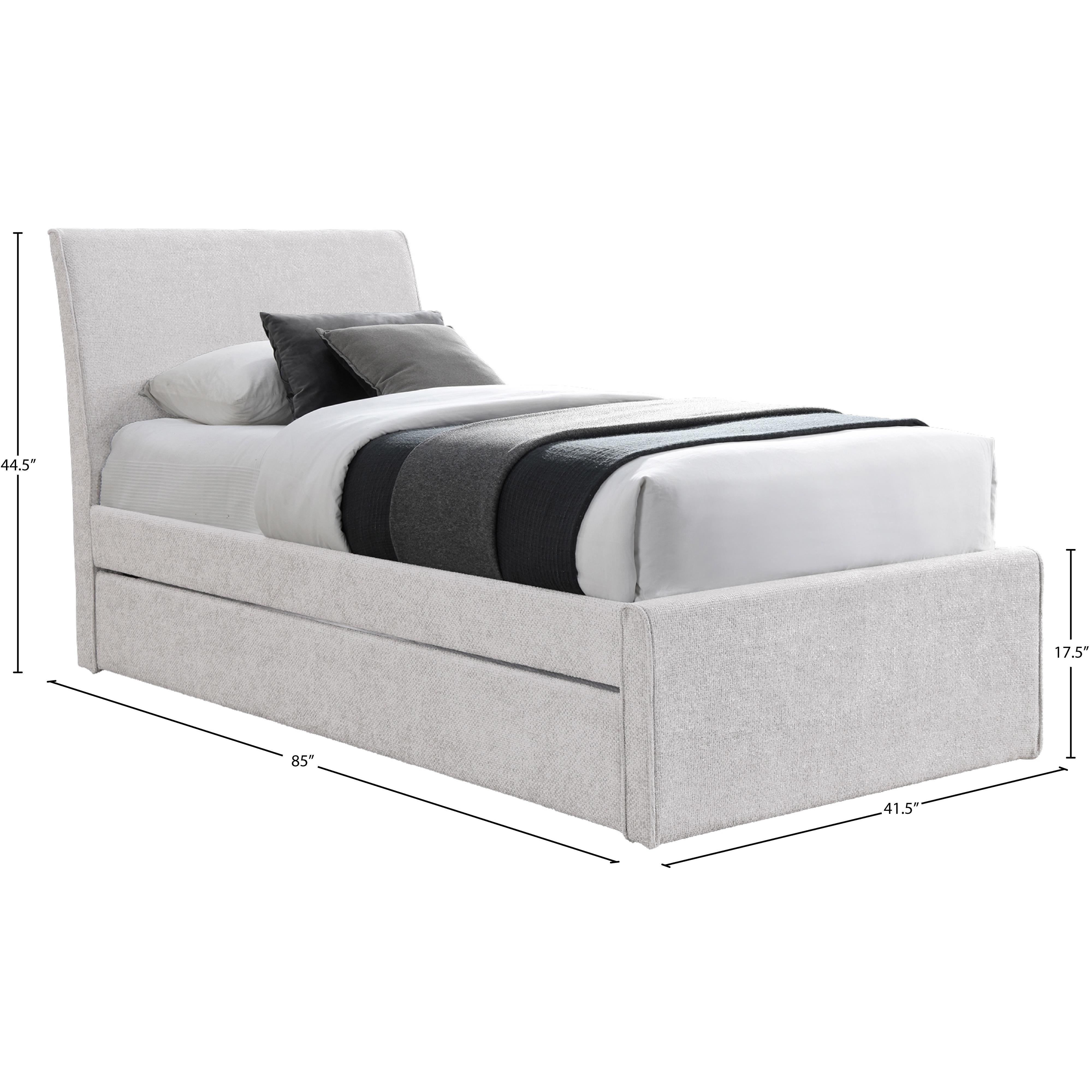 Meridian Myles Cream Chenille Fabric Twin Trundle Bed