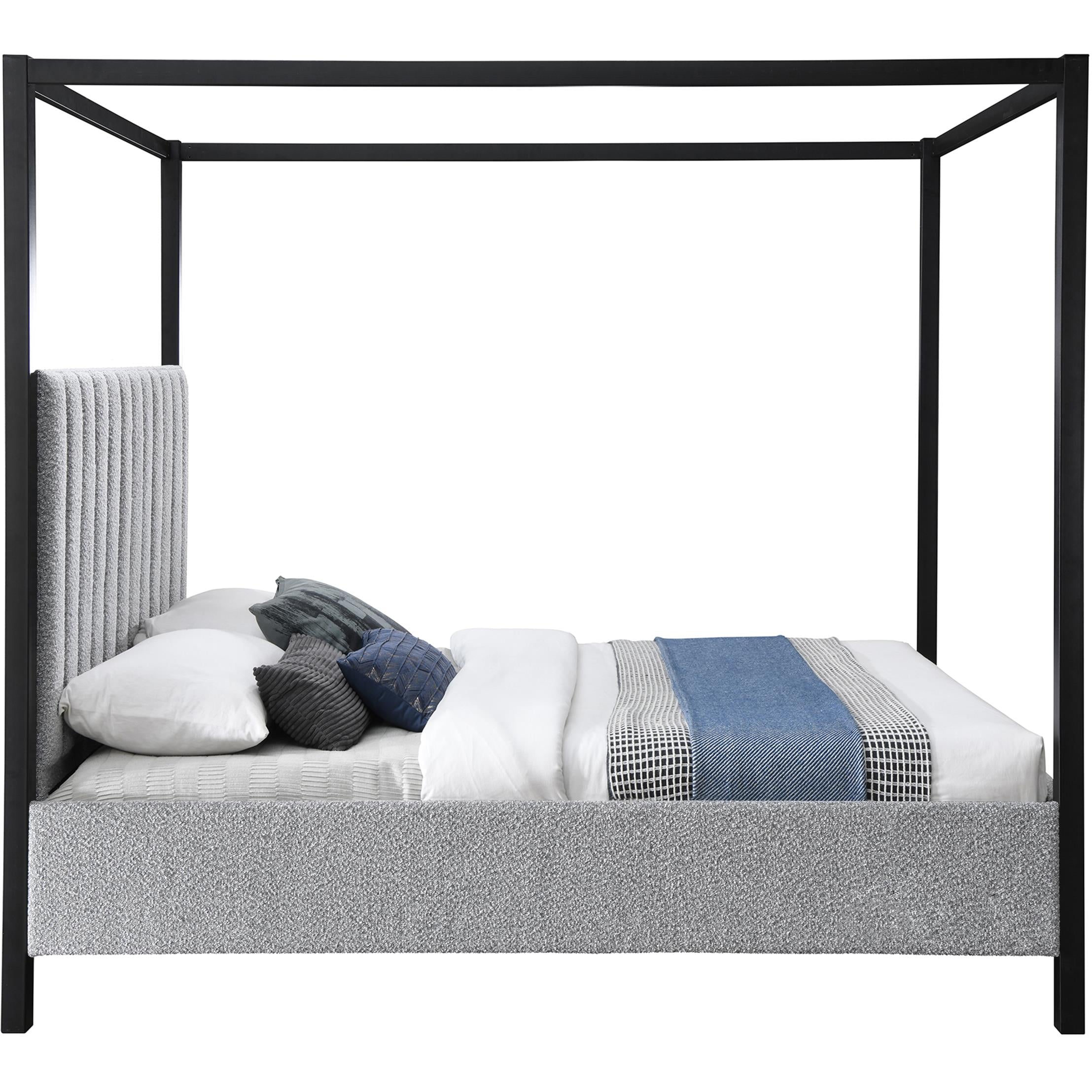 Meridian Kelly Grey Boucle Fabric Queen Bed (3 Boxes)
