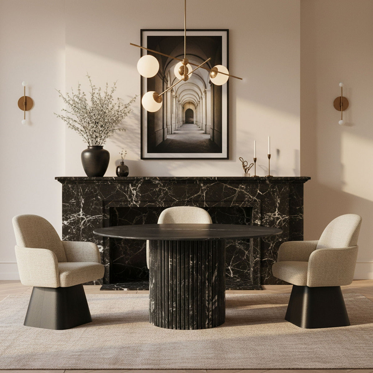 Marlowe Swivel Dining Arm Chair with Black Base