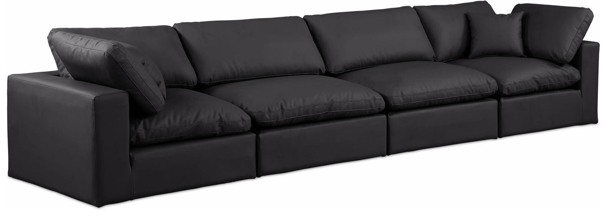 Comfy Faux Leather Modular Sectional — 4-Piece Sofa — Black