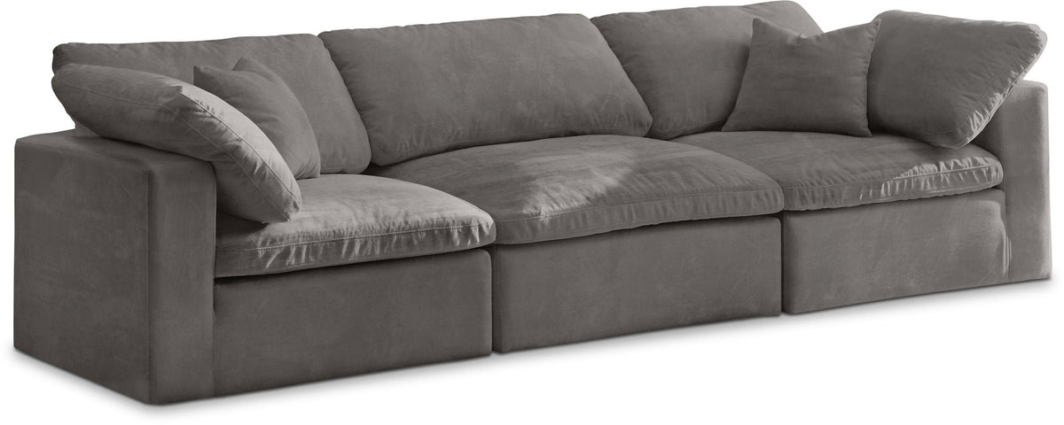 Cozy Velvet Modular Sectional — 3-Piece Sofa — Grey