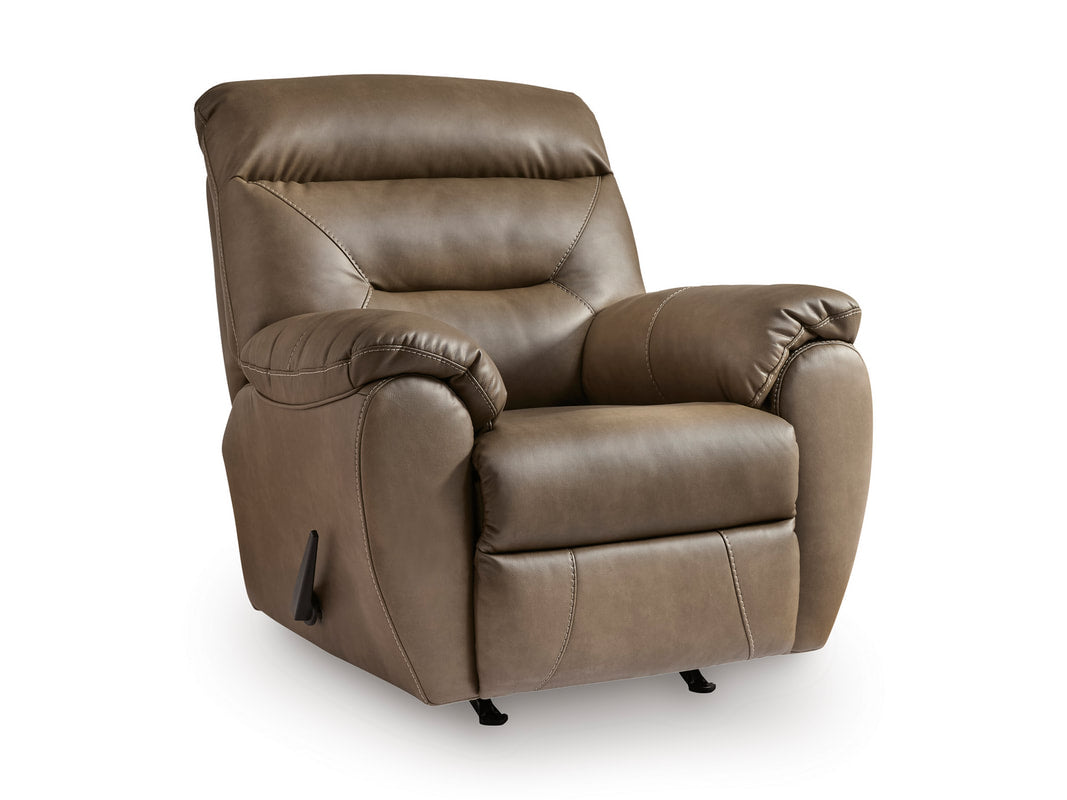 Ashley 8400225 Faux Leather Rocker Recliner — One-Pull Reclining