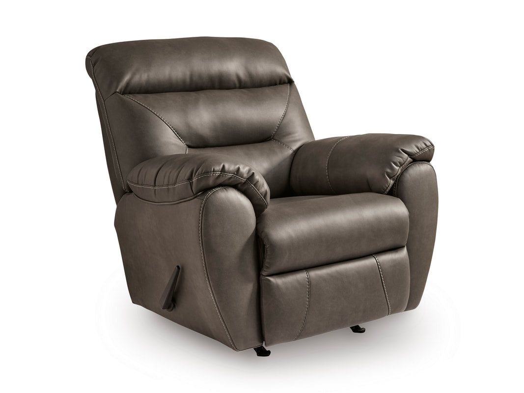 Ashley 8400325 Faux Leather Rocker Recliner — One-Pull Reclining