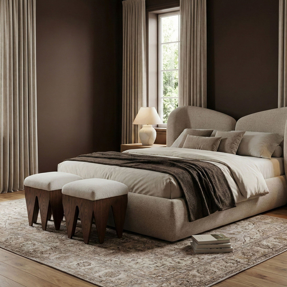 Altair - Fabric Bench with Dark Brown Base