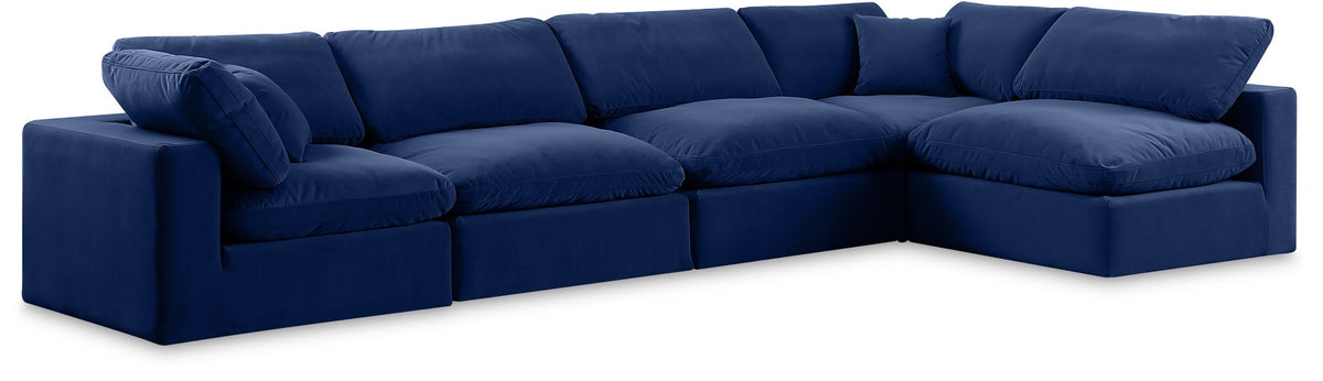 Comfy Velvet Modular Sectional — 5-Piece Sectional — Navy