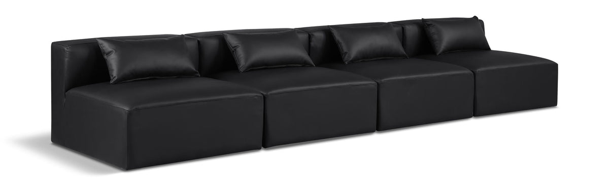 Cube Faux Leather Modular Sectional — 4-Piece Armless Sofa — Black