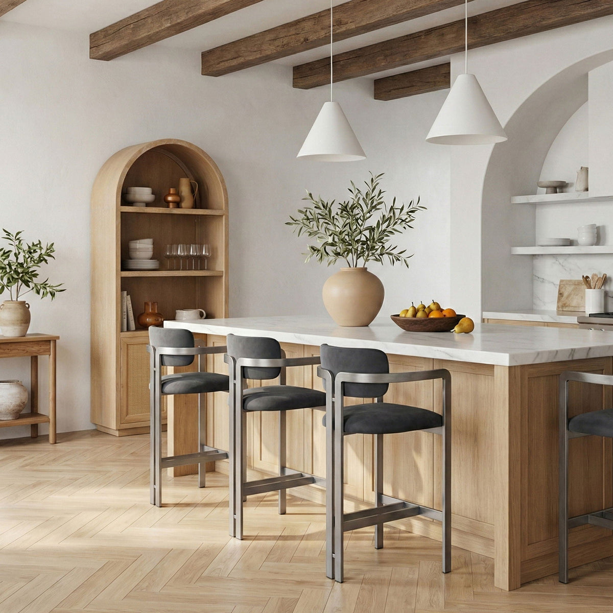 Aurum Vegan Leather Counter Stool with Gray Base
