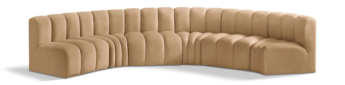 Arc Velvet Modular Sectional — 6-Piece U-Shaped Sectional — Camel