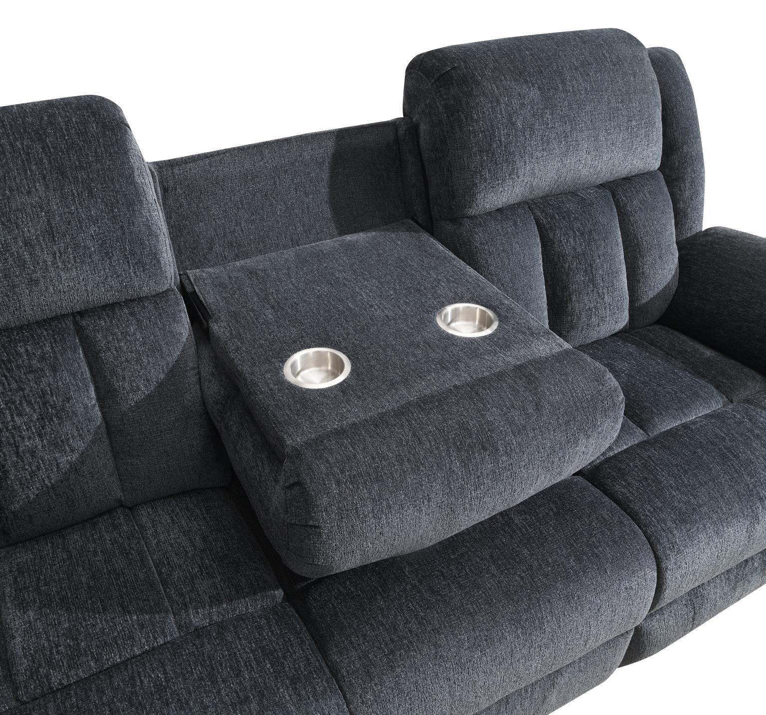 U179 - Motion Sofa With Drop Down Table - Charcoal Gray