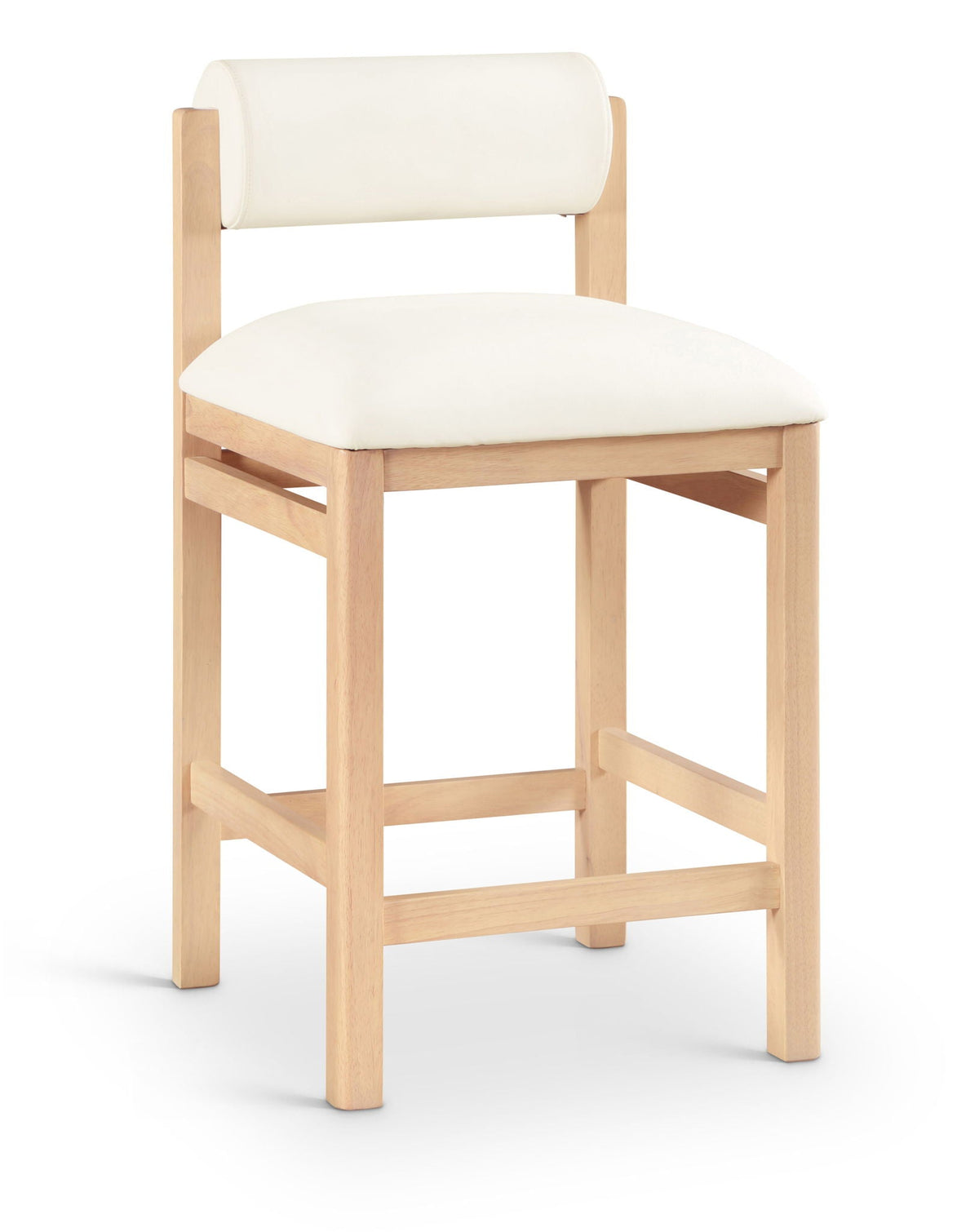 Roundhill - Faux Leather Counter Stool with Natural Frame