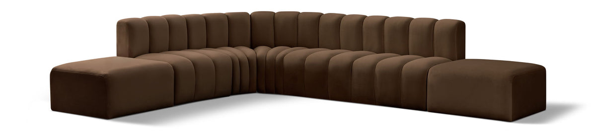 Arc Velvet Modular Sectional — 7-Piece Corner Sectional — Brown