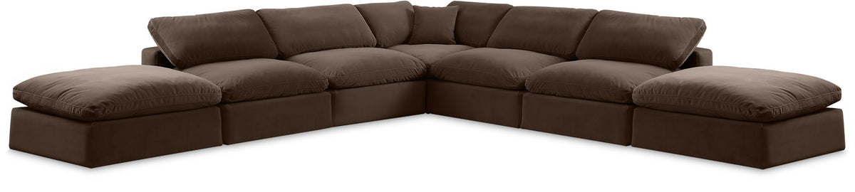 Comfy Velvet Modular Sectional — 7-Piece Corner Sectional — Brown