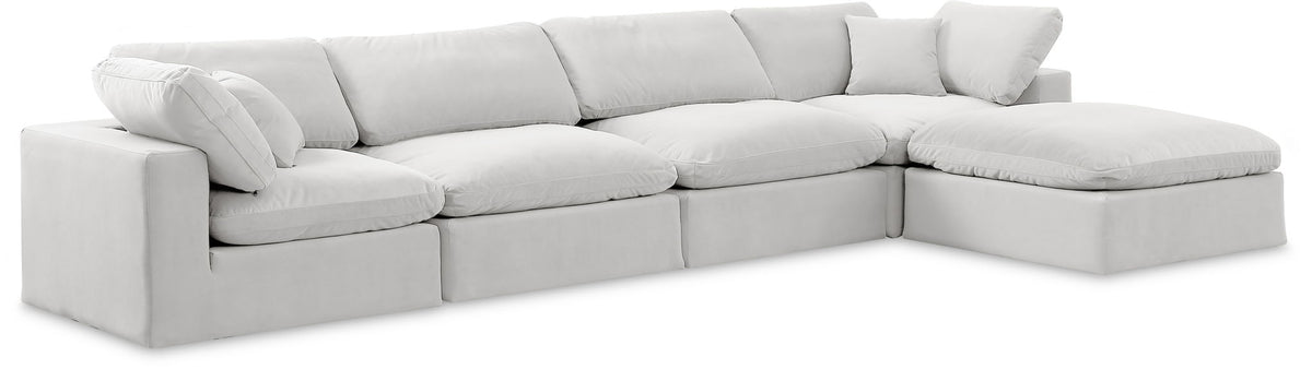 Comfy Velvet Modular Sectional — 5-Piece Sectional with Chaise — Cream