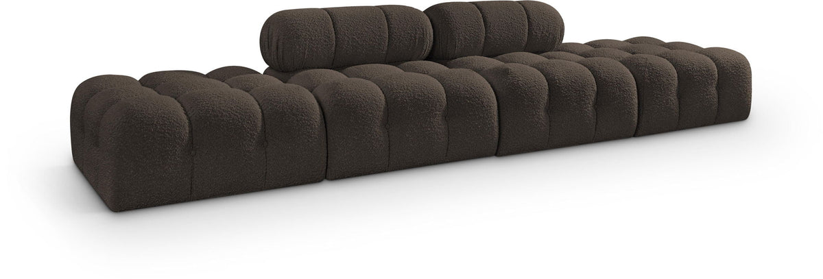 Ames Boucle Modular Sectional — 4-Piece Sofa with 2 Backless Seats — Brown