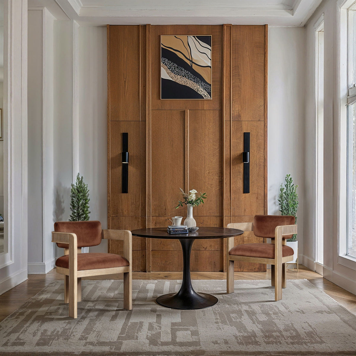 Sacha - Velvet Dining Chair (Set of 2) with Natural Base
