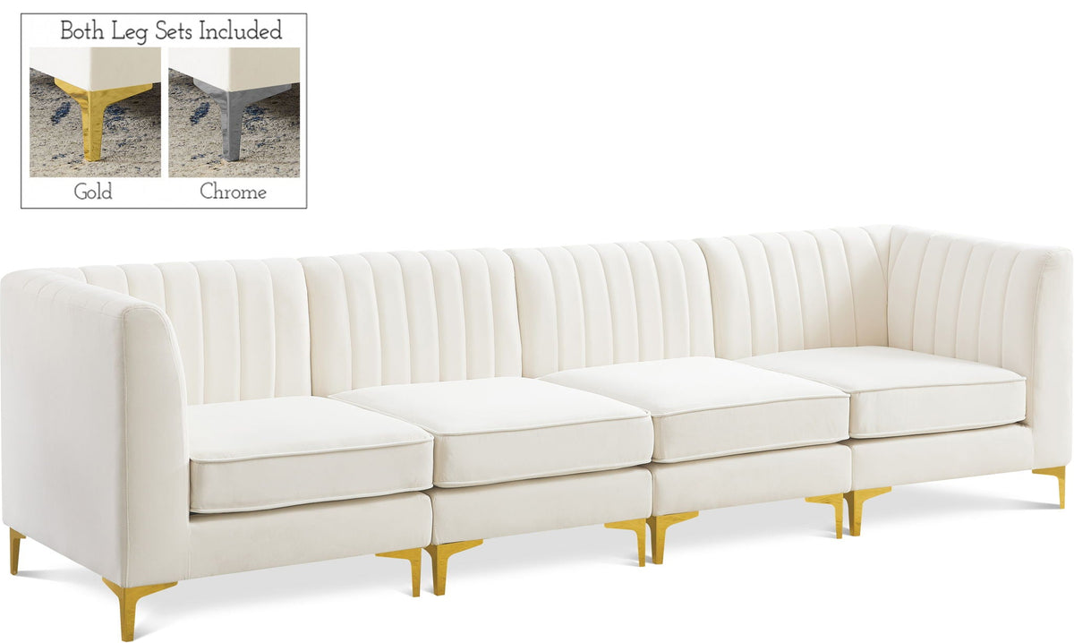 Alina Velvet Modular Sectional — 4-Piece Sectional — Cream