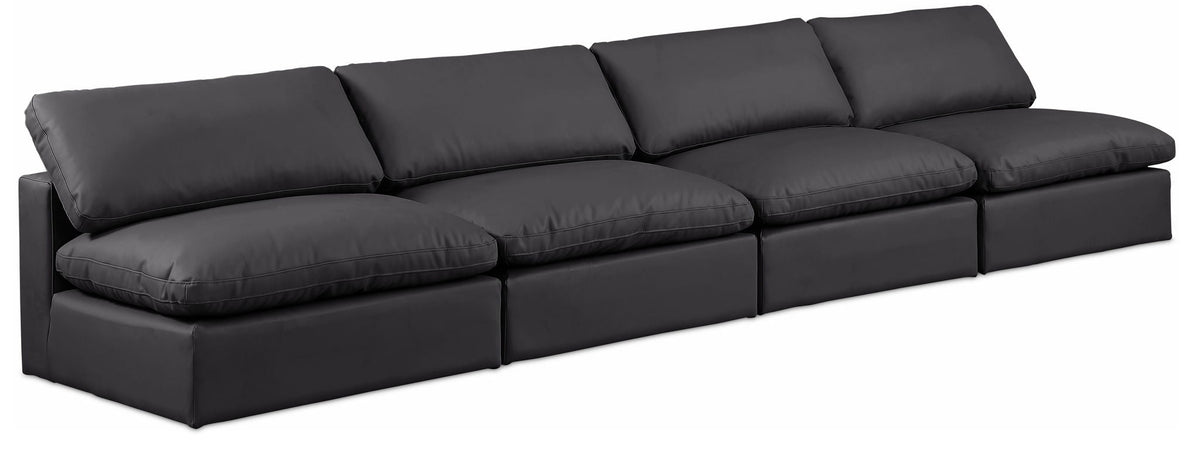 Comfy Faux Leather Modular Sectional — 4-Piece Armless Sofa — Black