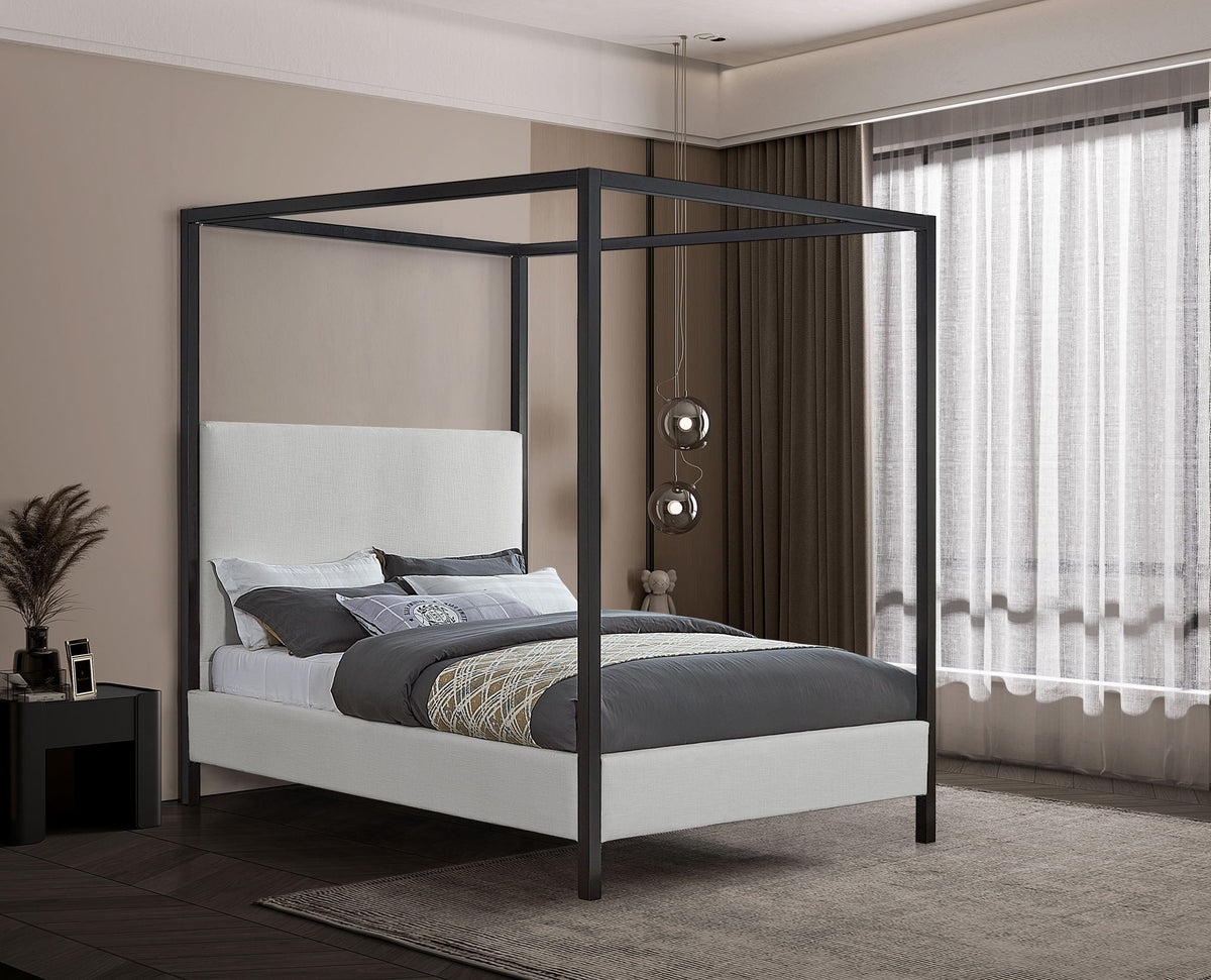 James Steel Canopy Bed — Grey, Beige or Cream Upholstered