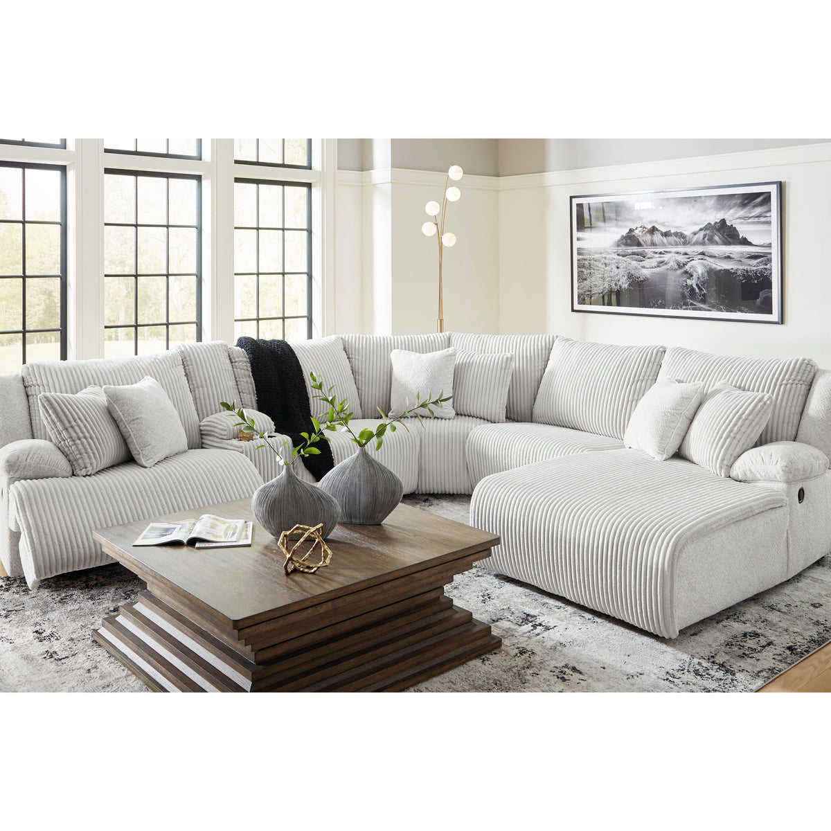 Top Tier Fossil 6-Piece Reclining Sectional — Press-Back Chaise