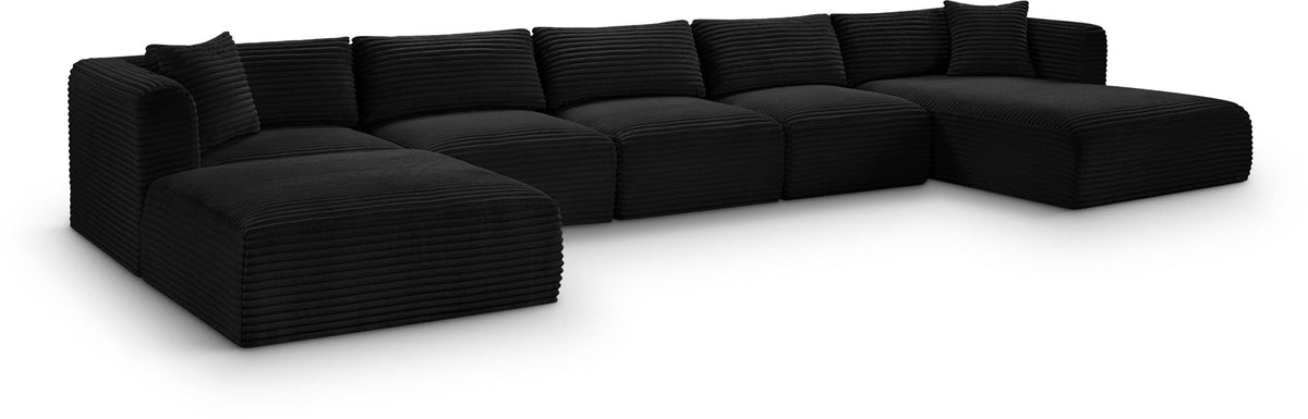 Shaggy Modular Sectional — 6-Piece Sectional With Chaise And Ottoman — Black