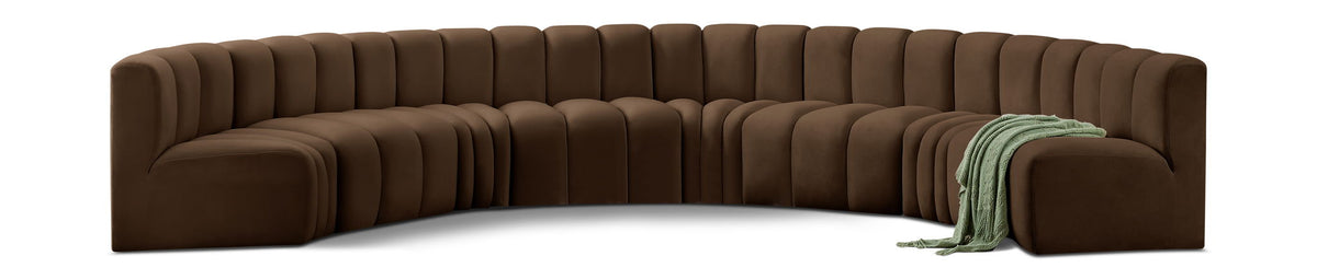 Arc Velvet Modular Sectional — 8-Piece U-Shaped Sectional — Brown
