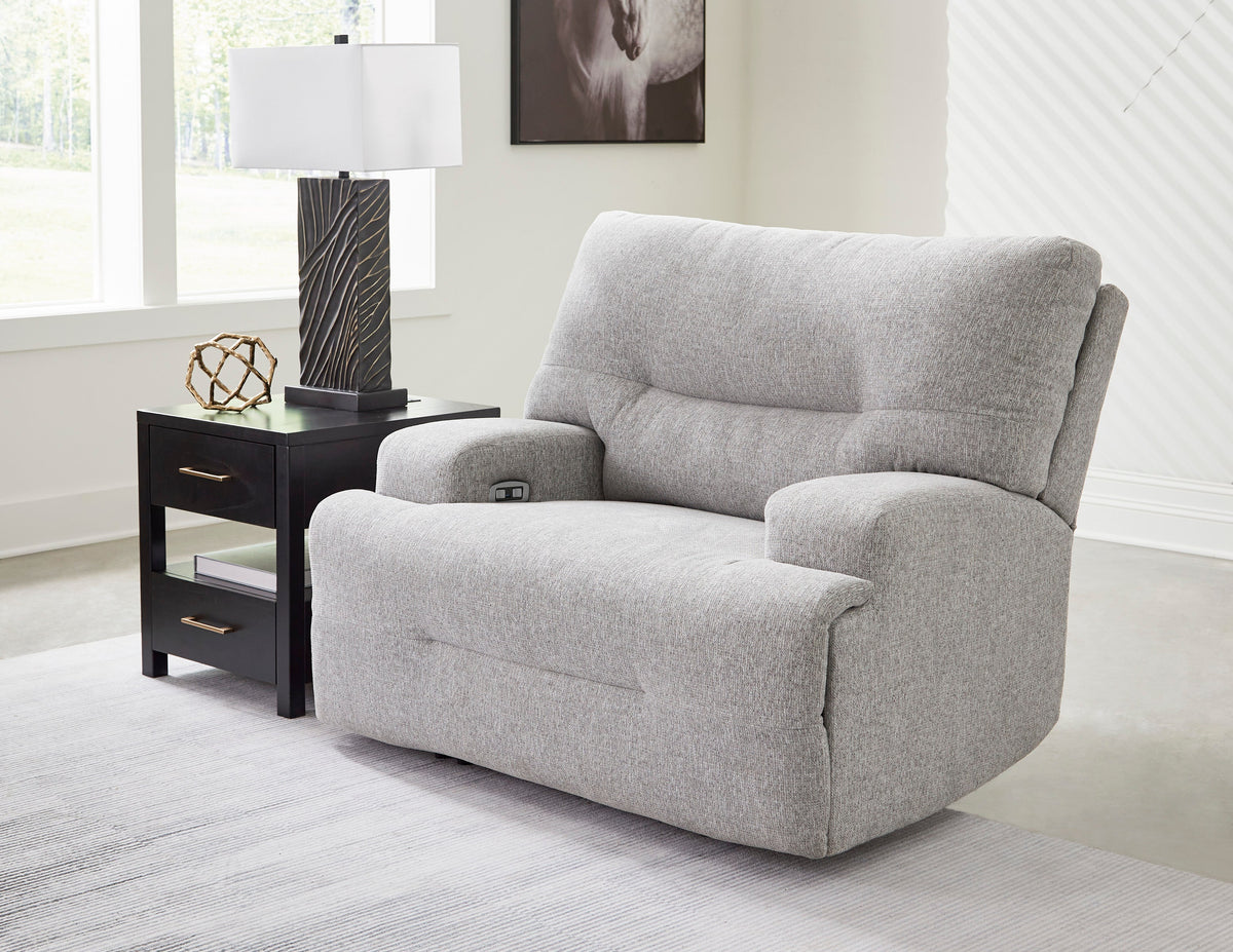 Acklen Place Pewter Power Recliner — Wide Seat & Power Headrest