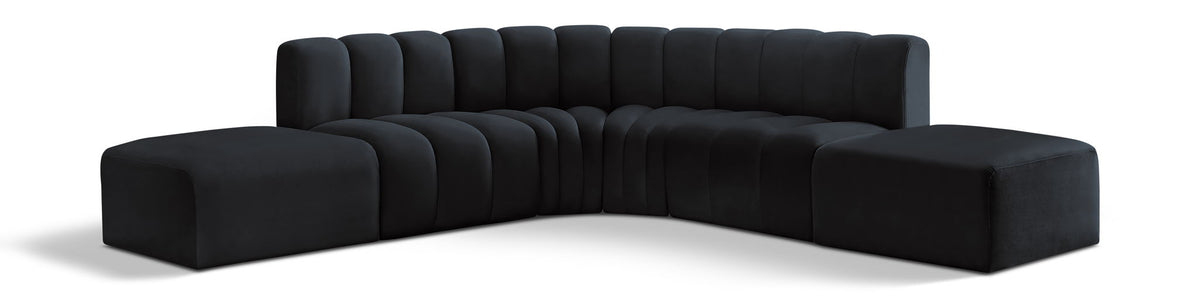 Arc Velvet Modular Sectional — 6-Piece Corner Sectional — Black