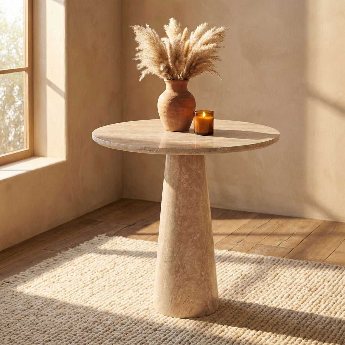 Fontelina 30" Genuine Marble & Travertine Bistro Table - Travertine
