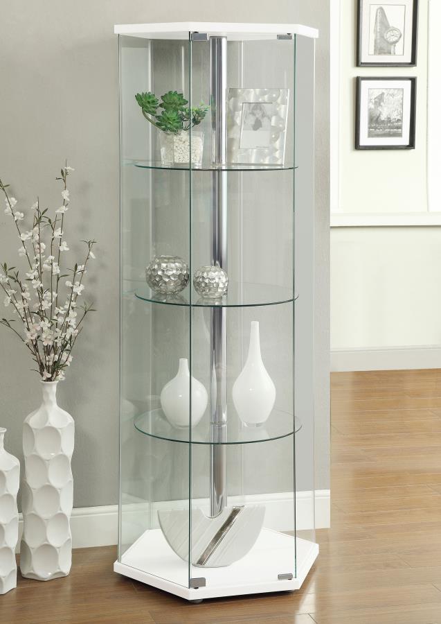 Zahavah 4-shelf Hexagonal Clear Glass Curio Cabinet