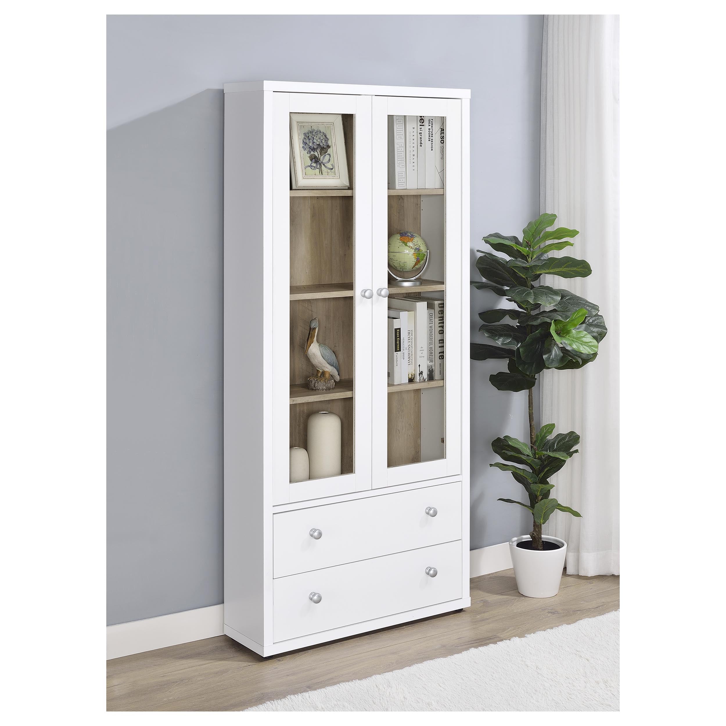 Hawthorne 4-shelf Glass Door Tall Cabinet with Drawers