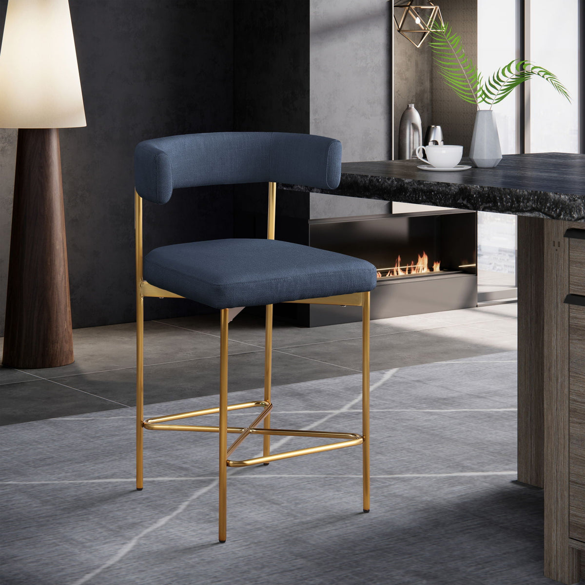 Rivage - Durable Stool (Set of 2) with Gold Frame