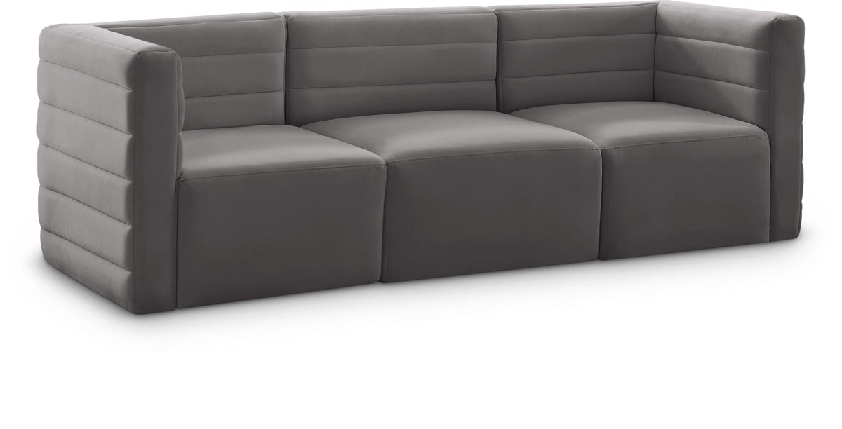 Quincy Velvet Modular Sectional — 3-Piece Sofa — Grey