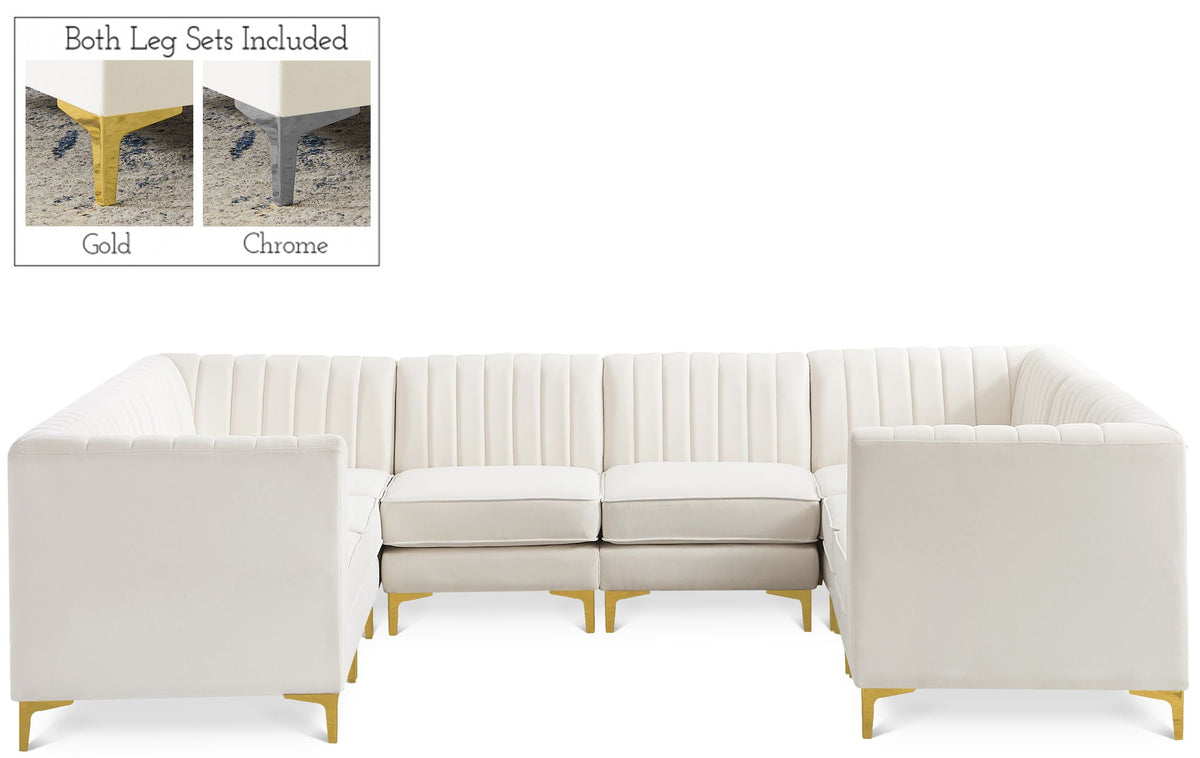 Alina Velvet Modular Sectional — 8-Piece Sectional — Cream