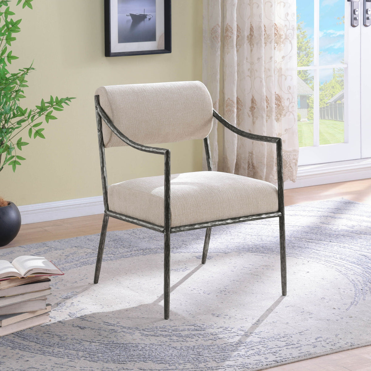 Bastille Chenille Dining Arm Chair Set of 2 with Silver Frame
