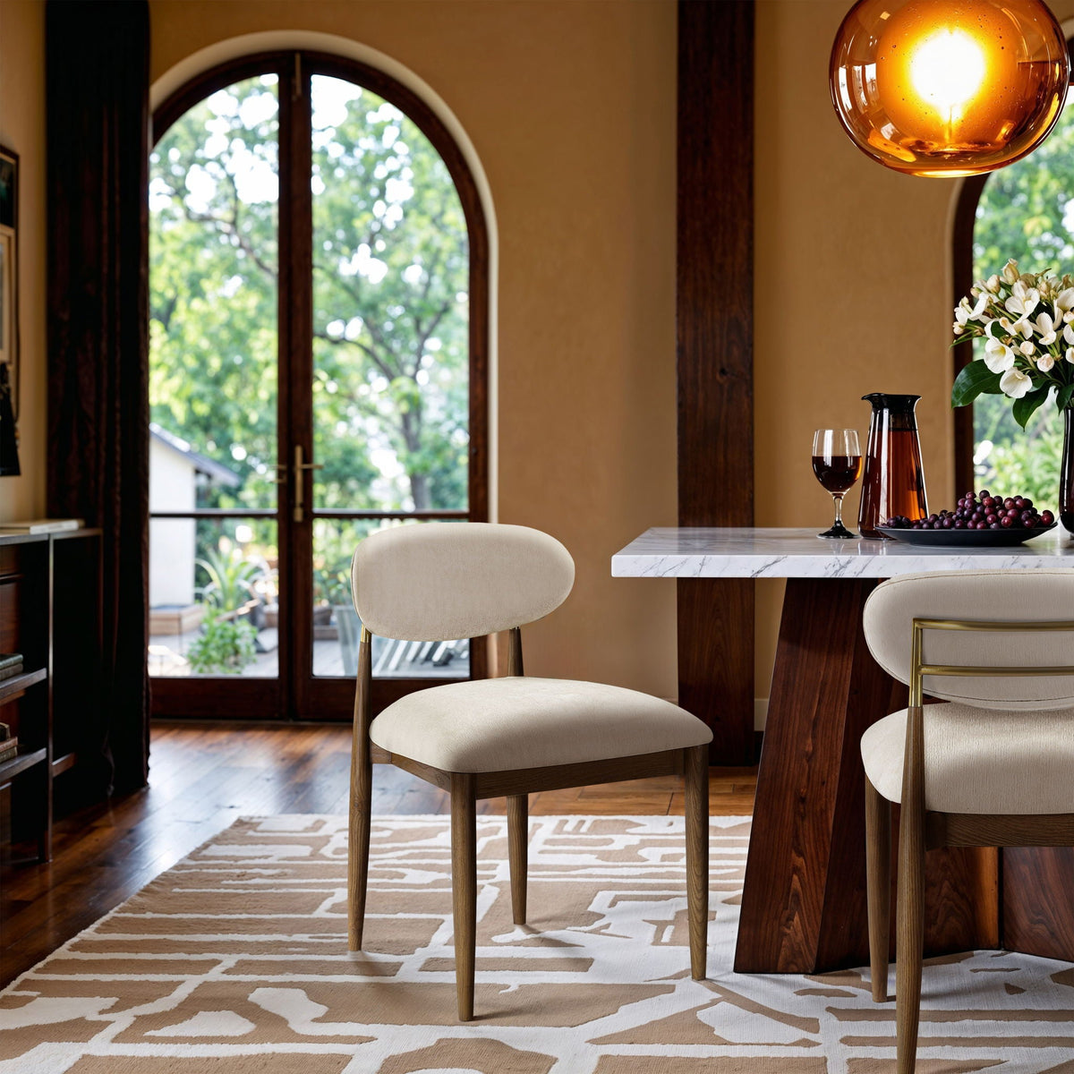 Riccio - Fabric Dining Side Chair (Set of 2) with Walnut Frame