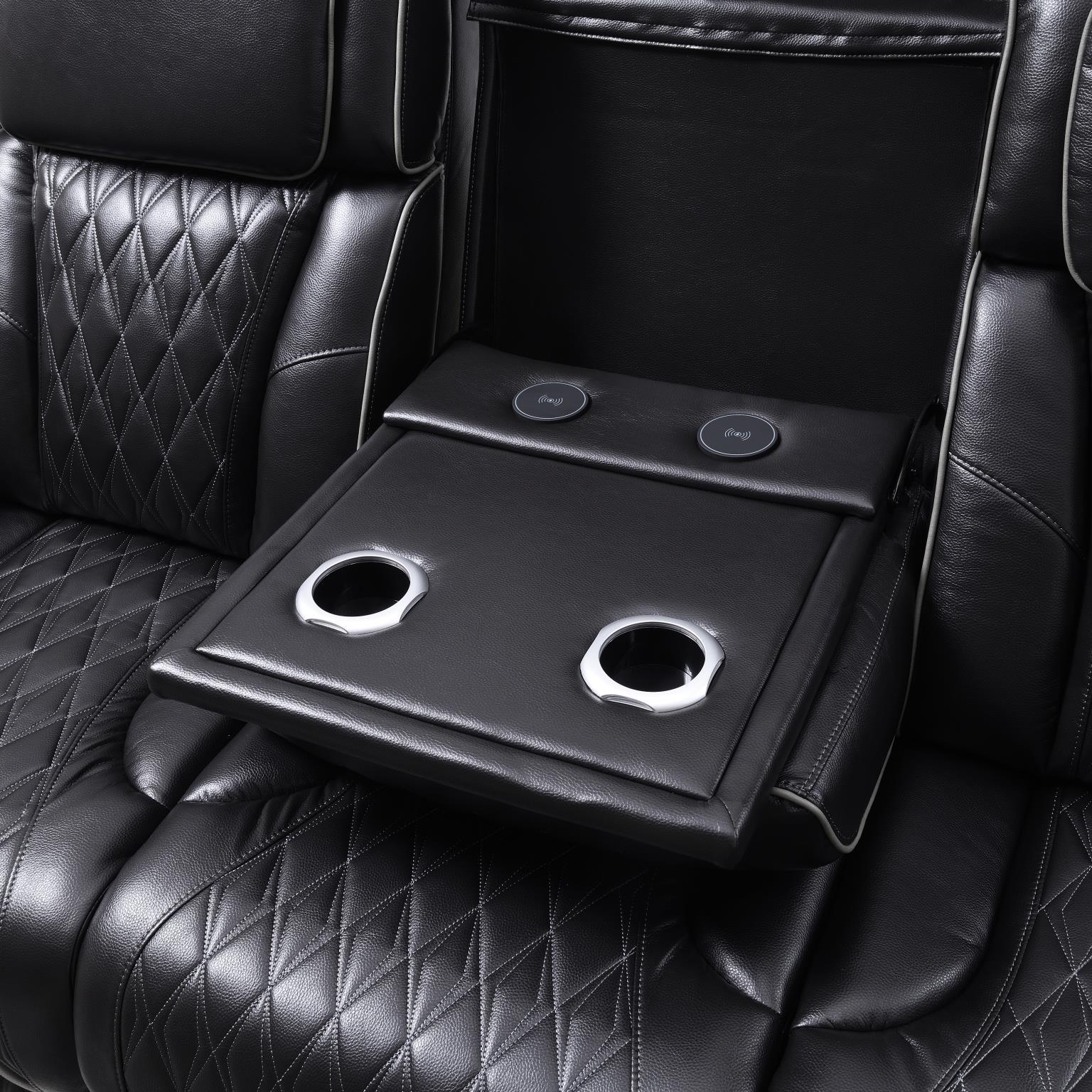 U70 - Power Reclining Sofa With Power Headrest, Reading Light, Massage, Heat, Ambient Lighting - Black