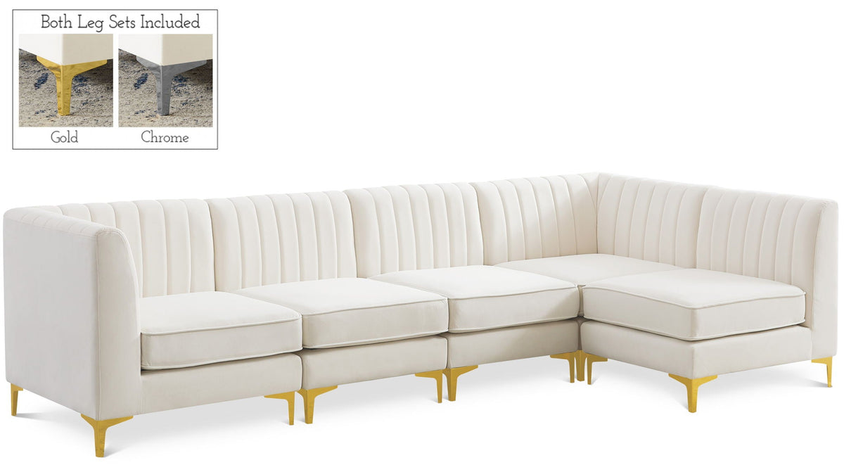 Alina Velvet Modular Sectional — 5-Piece Sectional — Cream