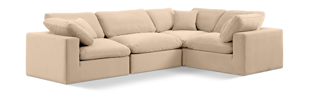 Comfy Velvet Modular Sectional — 4-Piece Sectional — Beige